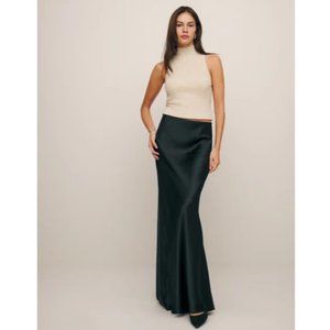 NWOT Reformation Bella Silk Skirt in Black Maxi Bias Cut Elasticated Waist